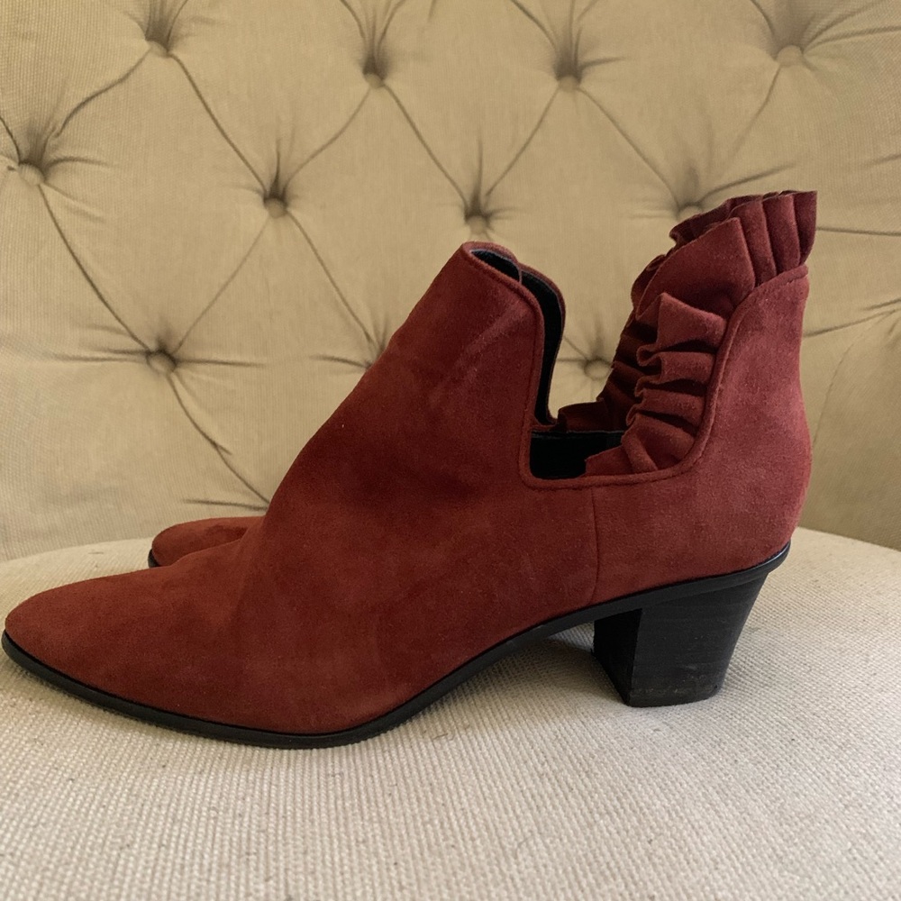 Lori Goldstein Collection Ankle Bootie with Ruffle Detail Redwood Suede